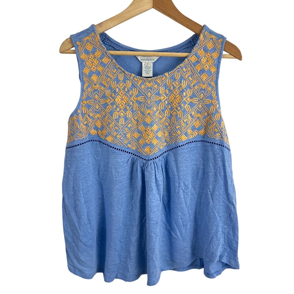 Sundance Linen Embroidered Tank Top Women Size‎ Medium